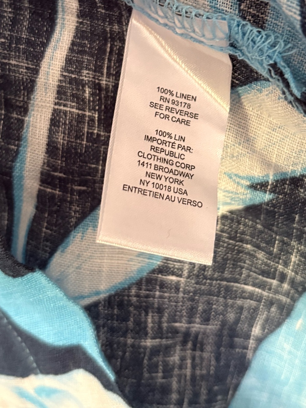Elie Tahari Navy& Light Blue Floral Short-Sleeve Pullover Linen Camp Shirt XL - Picture 6 of 6